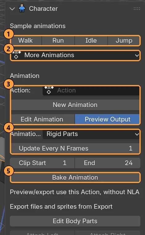 The Character panel once the rig is built