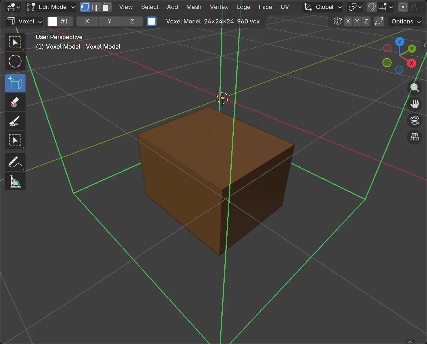 A solid box of voxels