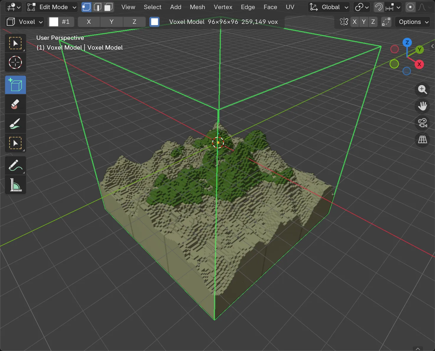 Terrain from noise, coloured by height bands