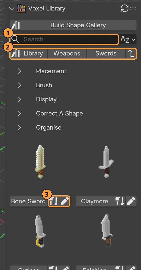 Voxel Library, browsing Weapons ▸ Swords