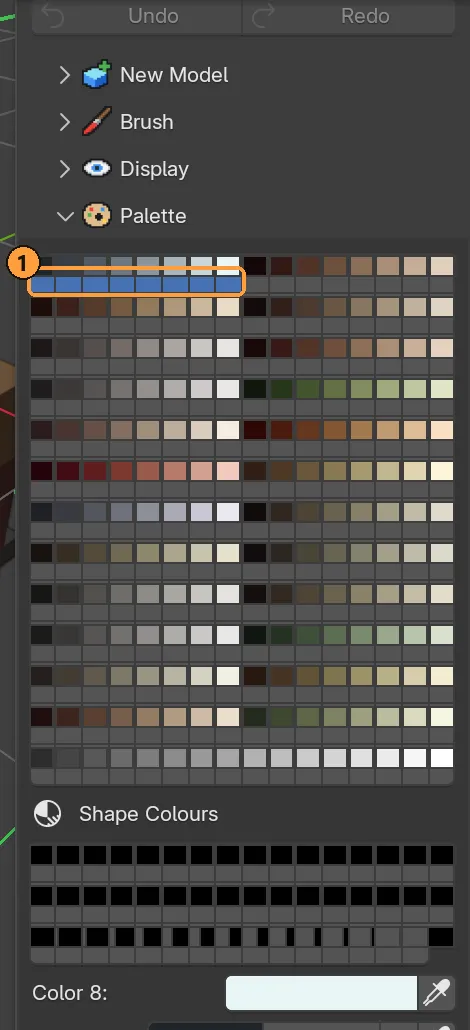 Swatches 1 to 8 picked with a click and a Shift+click
