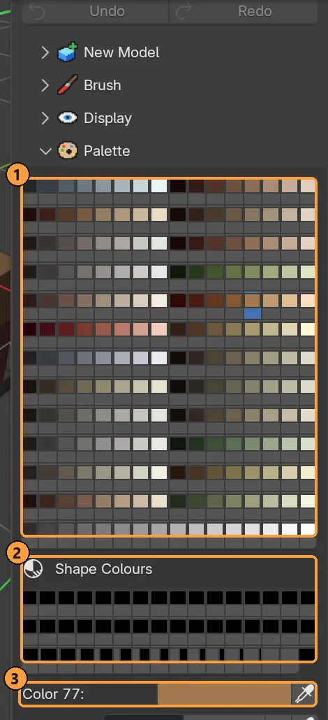 The palette grid in Voxel Mode ▸ Palette