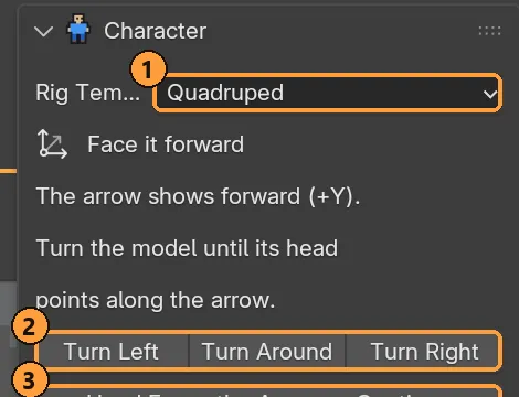 A wolf with the Quadruped template ①, at the Face it forward step