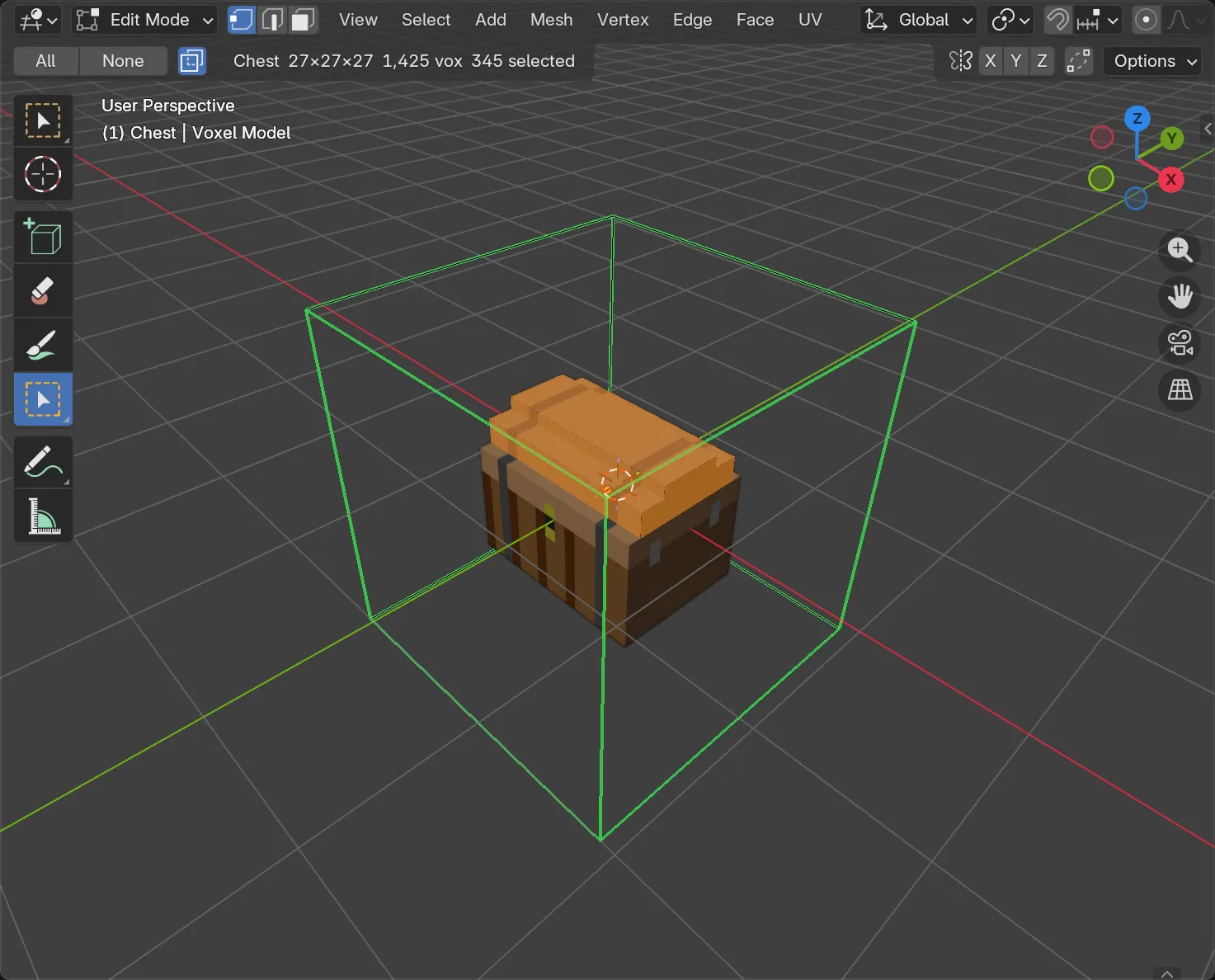 The top of a chest selected: the selected voxels show orange